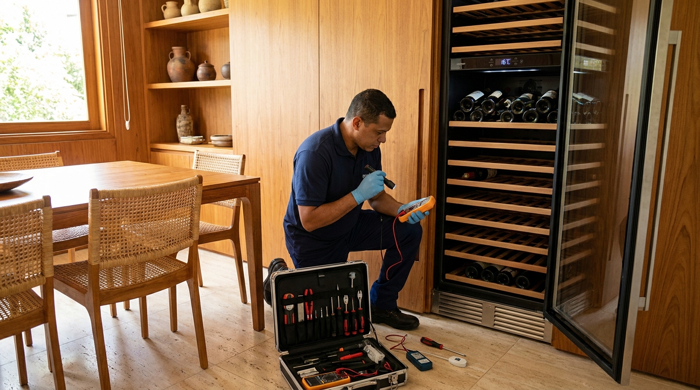 Substituição de termostato em adega climatizada em visita técnica no Vale do Ipê, Juiz de Fora‑MG