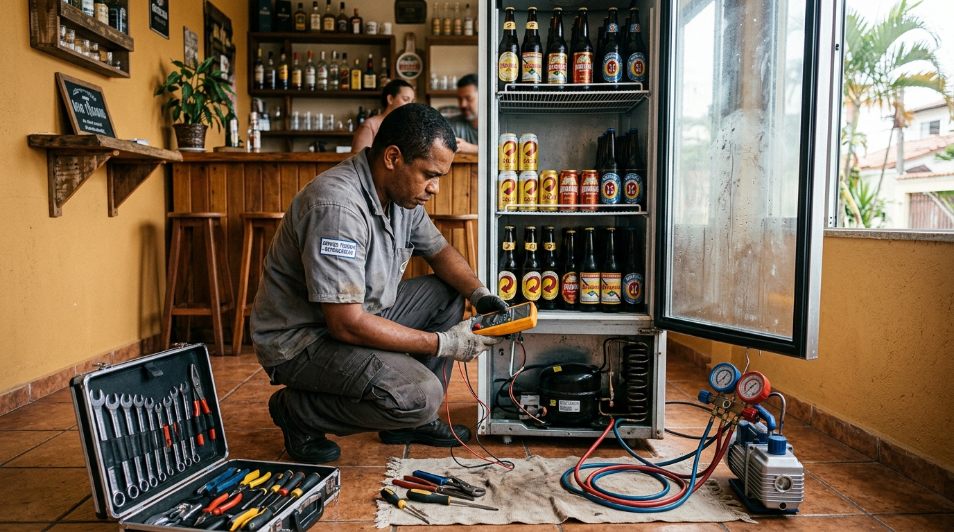 Substituição de termostato de cervejeira em serviço técnico no Centro, Juiz de Fora‑MG
