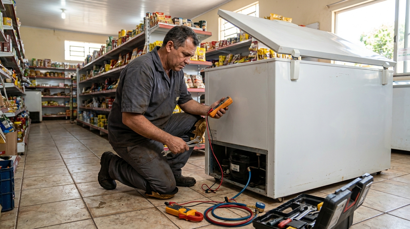Substituição de termostato de freezer em visita técnica em Juiz de Fora‑MG